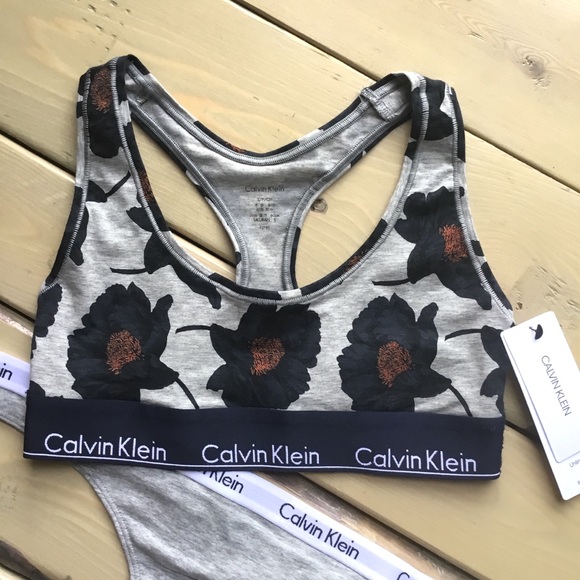 Calvin Klein Racerback Modern Cotton Floral Bra - Picture 6 of 8